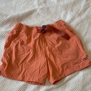 Outdoor Research Coral-Orange Women's Trail Shorts with Built-in Belt